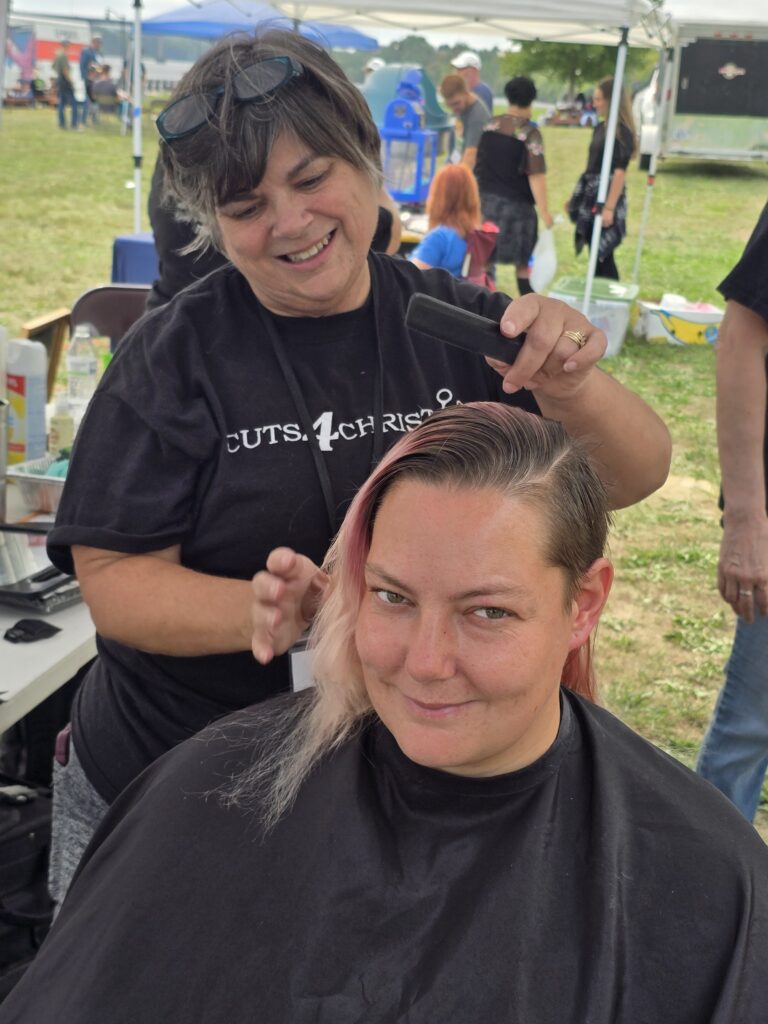 Hair before crossfade braid haircut at Day of Joy outreach event