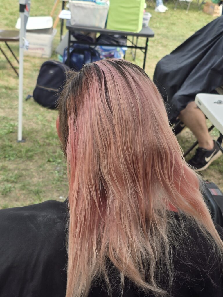 Hair before crossfade braid haircut at Day of Joy outreach event