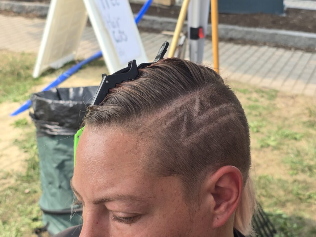 Hair before crossfade braid haircut at Day of Joy outreach event