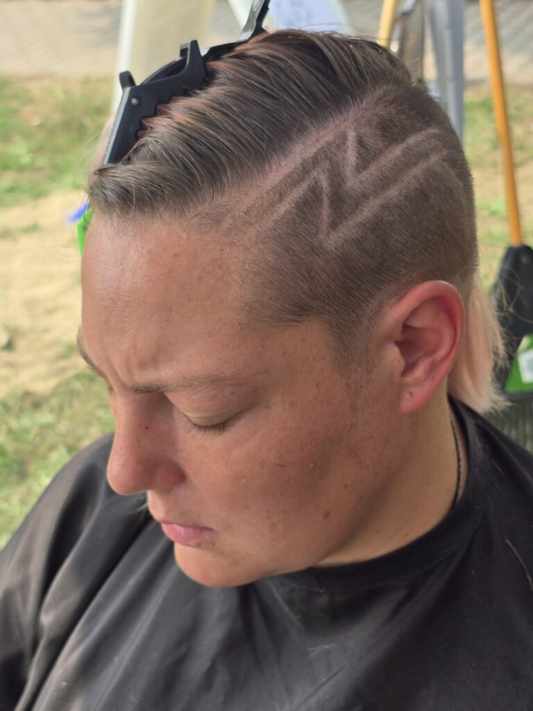 Hair before crossfade braid haircut at Day of Joy outreach event