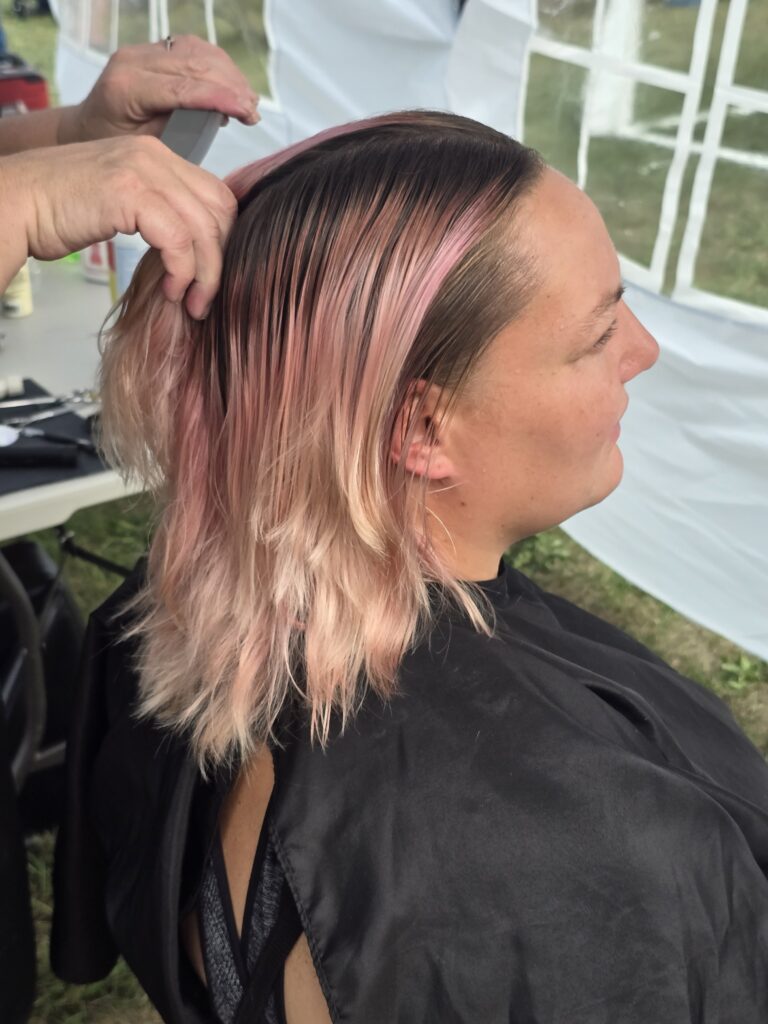 Hair before crossfade braid haircut at Day of Joy outreach event