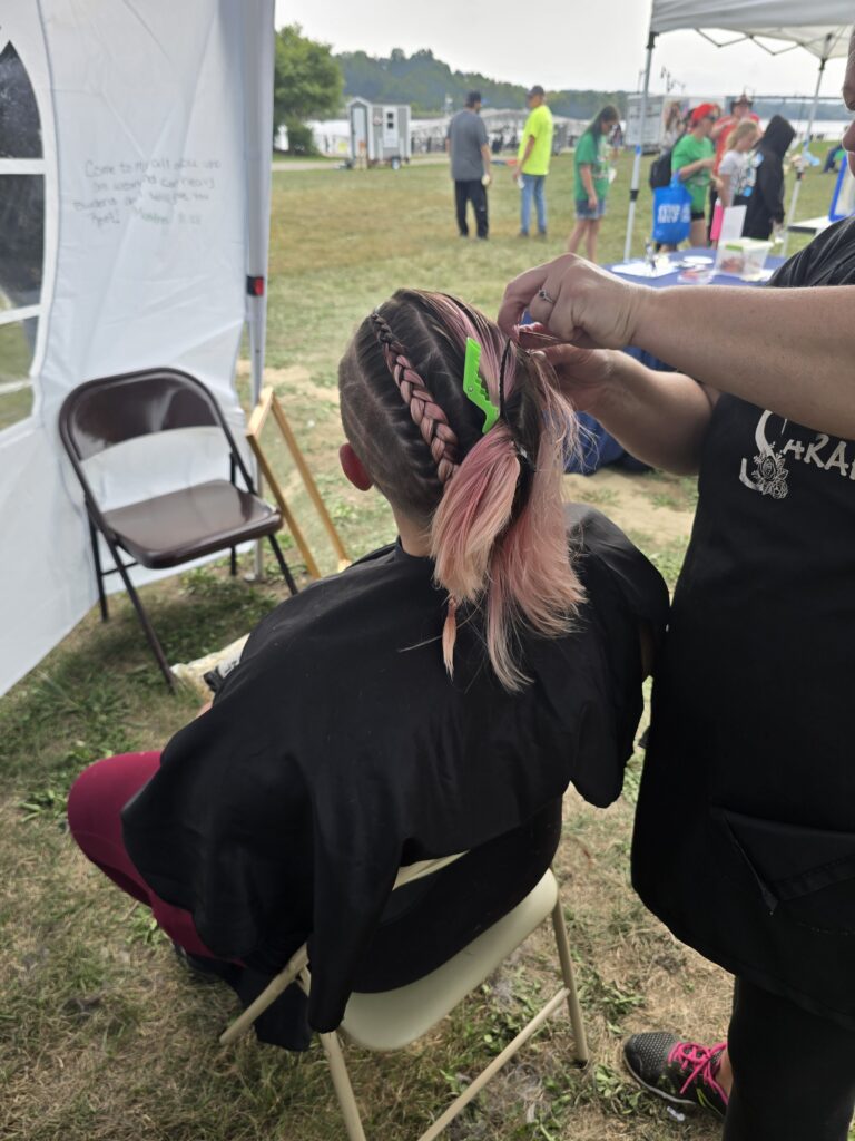 Hair before crossfade braid haircut at Day of Joy outreach event