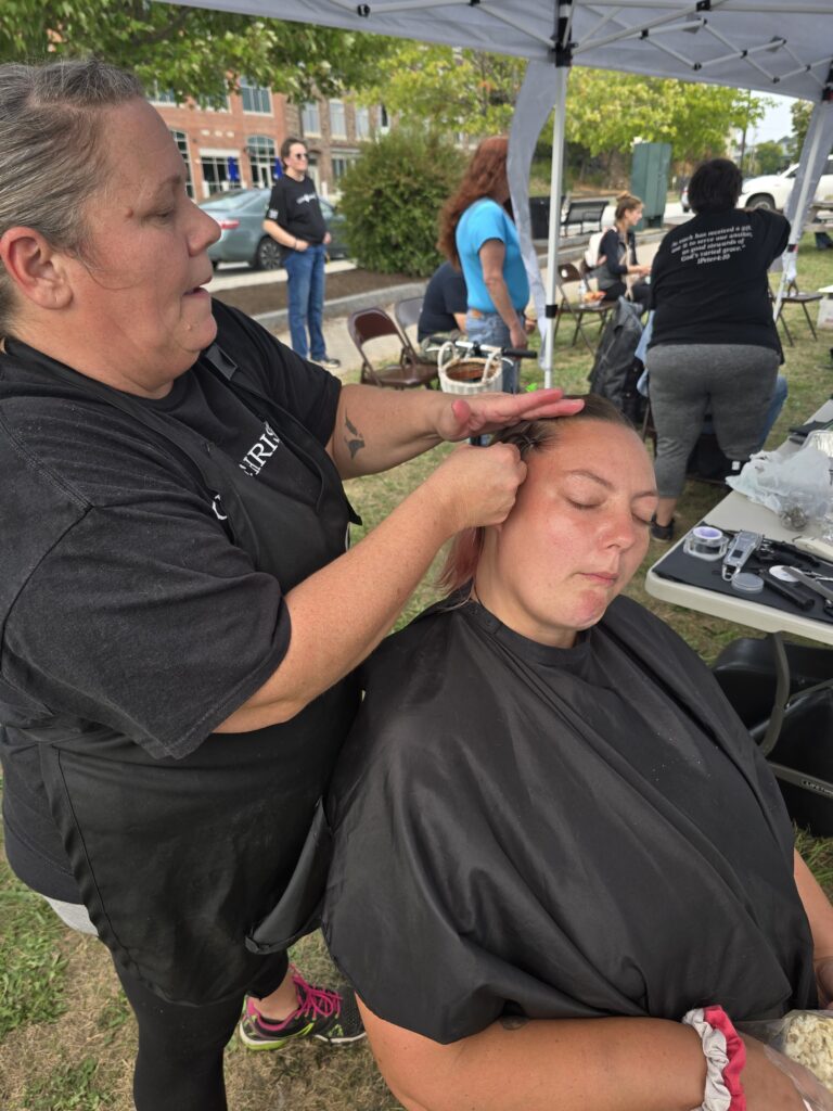 Hair before crossfade braid haircut at Day of Joy outreach event