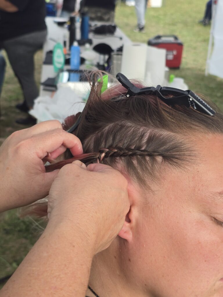 Hair before crossfade braid haircut at Day of Joy outreach event