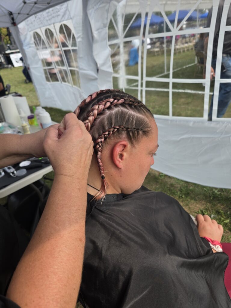 Hair before crossfade braid haircut at Day of Joy outreach event