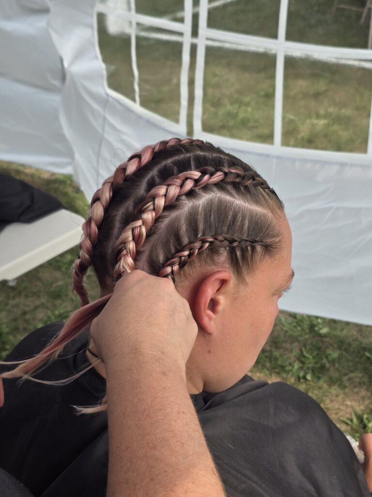 Hair before crossfade braid haircut at Day of Joy outreach event