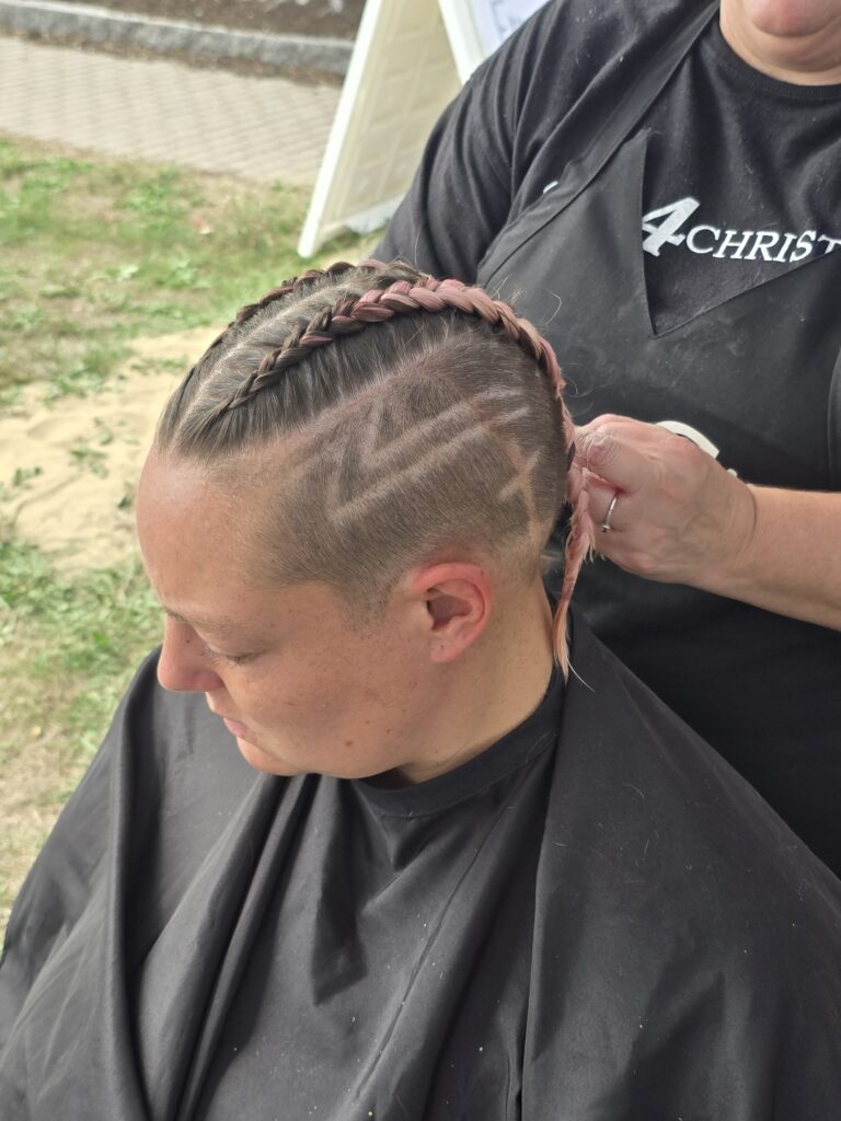 Hair before crossfade braid haircut at Day of Joy outreach event