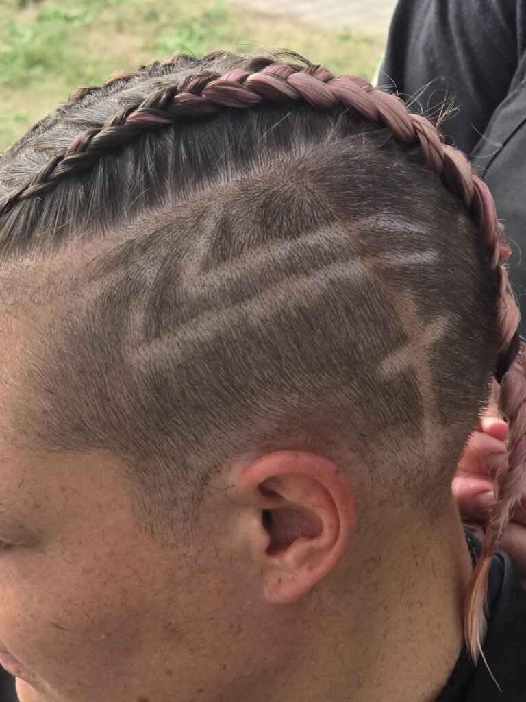 Hair before crossfade braid haircut at Day of Joy outreach event